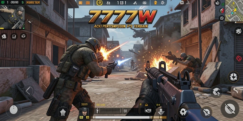 Gameplay mendebarkan dalam 7777W dengan aksi FPS yang intens.