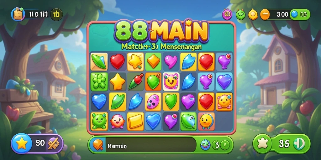 Tampilan gameplay Match-3 yang penuh warna di 88MAIN.