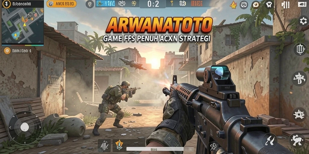 Tampilan menegangkan dari gameplay ARWANATOTO dalam pertempuran FPS.