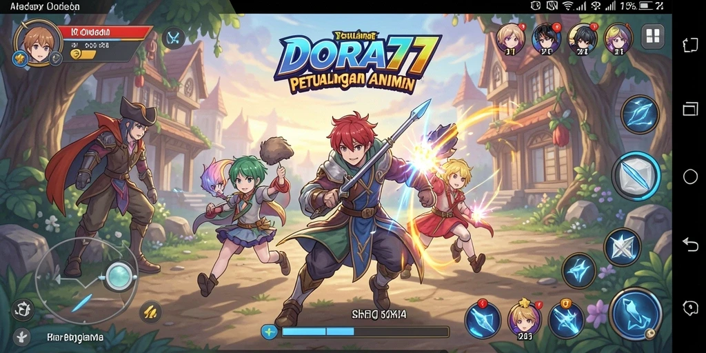Screenshot menampilkan karakter anime dalam pertarungan seru di DORA77.