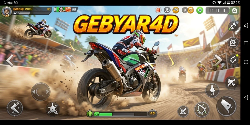 Screenshot GEBYAR4D menunjukkan aksi balapan motor yang mendebarkan.