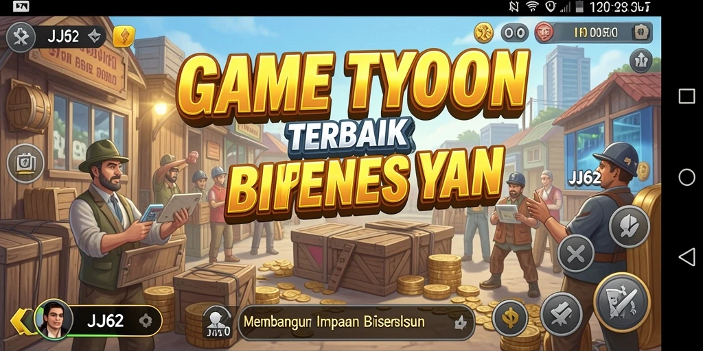 Screenshot gameplay JJ62 yang menampilkan pengelolaan bisnis yang intens.