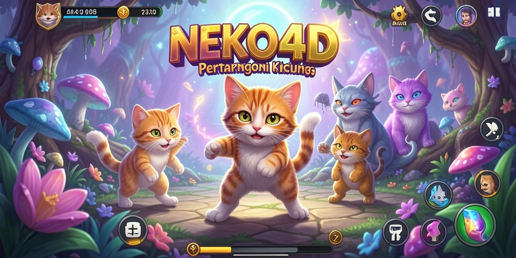 Tampilan seru gameplay NEKO4D menampilkan adu kucing bertarung.