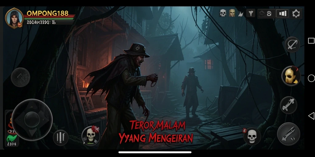 Screenshot gameplay OMPONG188 menampilkan suasana Horror yang mencekam.