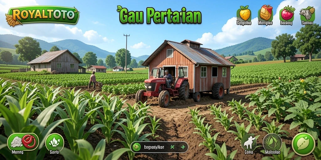 Tampilan gameplay ROYALTOTO menunjukkan aktivitas bertani yang menarik.