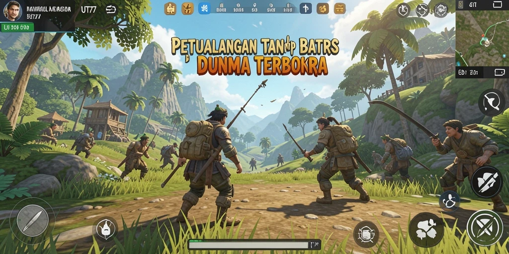 Screenshot gameplay yang menampilkan petualangan di dunia terbuka yang luas.